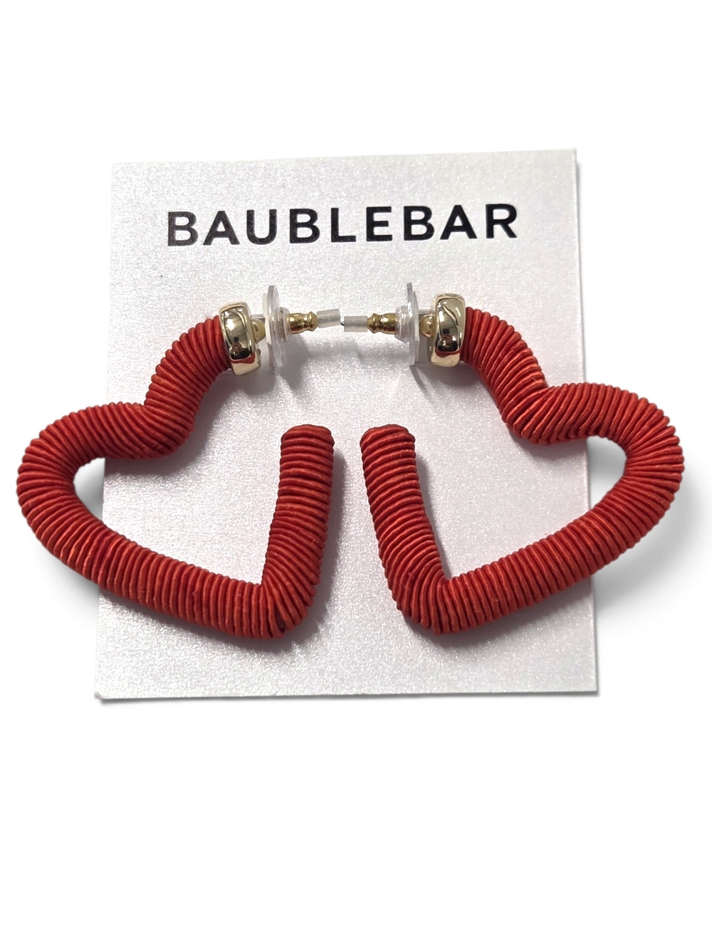 NWT BaubleBar Red Cord Wrapped Heart Hoop Earrings | Statement Jewelry